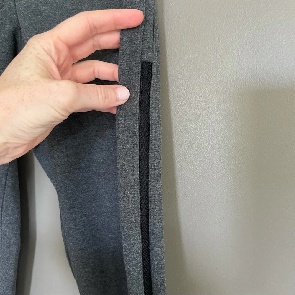 High Waisted Heather Gray Leggings with‎ Mesh Side Stripe Detail Slim Fit Active